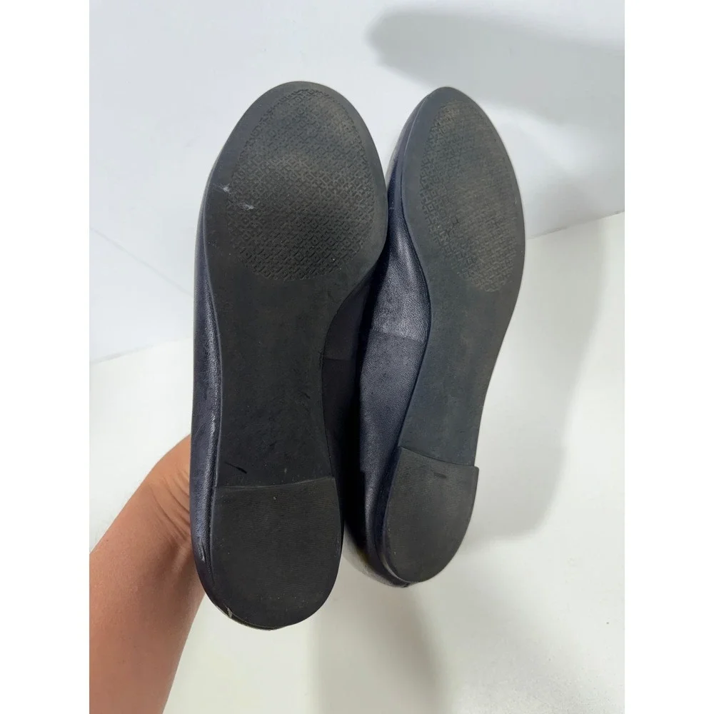 Tory Burch Navy Blue Leather Ballet Flats Logo Round Toe Shoes 7M 8778 A18